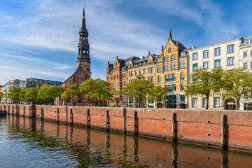 Naklejka premium Hamburg, Germany. Historic city center at the canal 