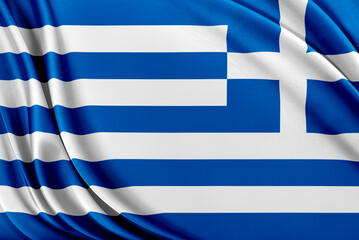 Greece flag. Flag with a beautiful glossy silk texture. 3D Rendering.