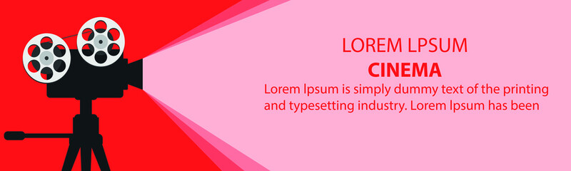 Film time concept mockup with movie projector and text area. Movie poster, booklet or banner template. Vector