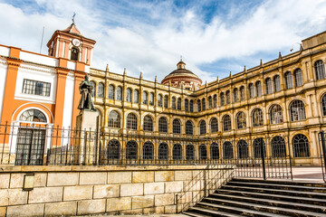 Facade of the Palacio Cardenalicio  or the Archbishops palace in the old center of Bogota, Colombia - South America