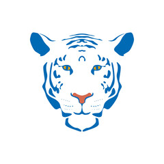 New year and christmas 2022 minimalistic illustration with blue striped tiger symbol of the year.
