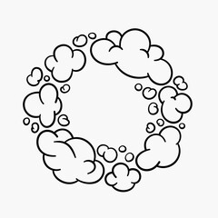 Comic clouds, cartoon vector clouds in line style isolated on light background.