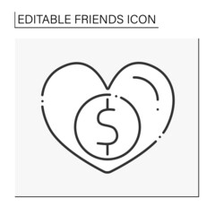  Generosity line icon. Give money, time, and resources to people. Kindness. Friends line icon. Isolated vector illustration.Editable stroke