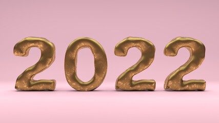 3d rendering of the golden date of the new year 2022 in the pink studio. Beautiful 3D Christmas illustration for festive compositions.