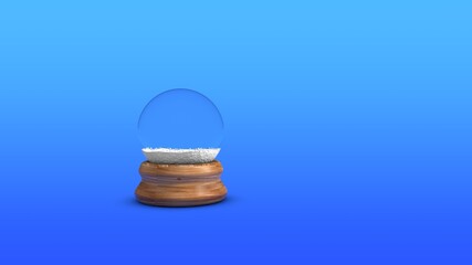 3d rendering of a crystal snow globe on a blue background. A souvenir, an attribute of the New Year and Christmas holidays.