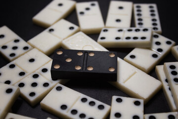 Dominoes. Vintage domino with black dots. Board game.
