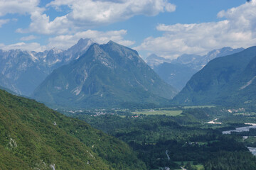 Fototapeta premium mountain landscape with Valley of river Soca on a sunny summer day in Julian Alps, Slovenia