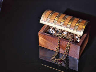 treasure chest with gold jewelry