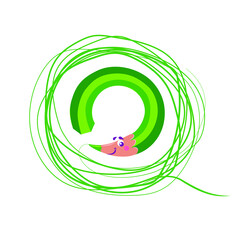 Vector pencil character or mascot draws a circle isolated on a white background. Vector illustration.