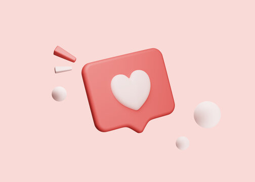 Like Heart icon. Social media notification. 3D Rendering. Social network symbol background
