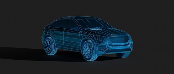 Futuristic car user interface. HUD UI. Hologram of the car, scanning. Abstract virtual graphic touch user