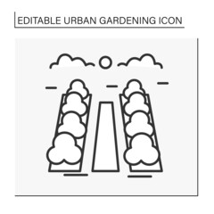 Park line icon. Modern vertical space with trees. Nice weather. Urban space. Urban gardening. Urban gardening concept. Isolated vector illustration. Editable stroke
