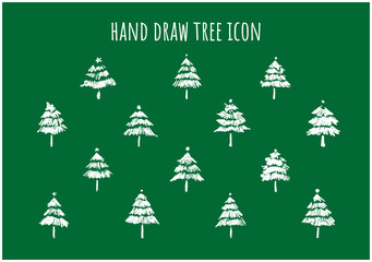 クリスマスツリー　木　アナログ　鉛筆タッチ　イラスト　セット