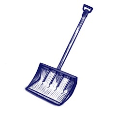 Vector drawn sketch of a snow shovel, doodle style with blue lines