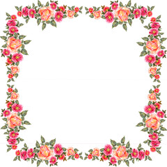Illustration with frame flowers  rose on white background.