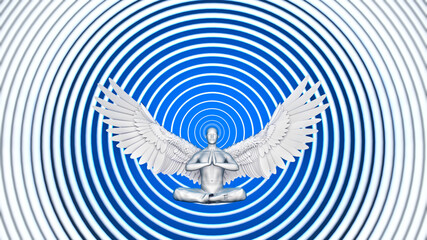 3d illustration of a white angel on a background of concentric circles