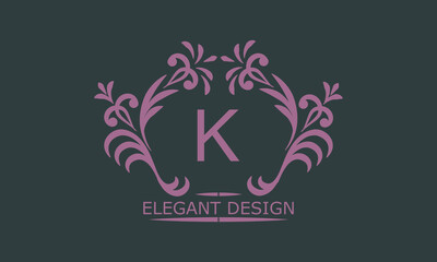 Vector logo design template in trendy linear style. Floral monogram with letter K, place for text or letter. Emblem of fashion, beauty and jewelry industry, business