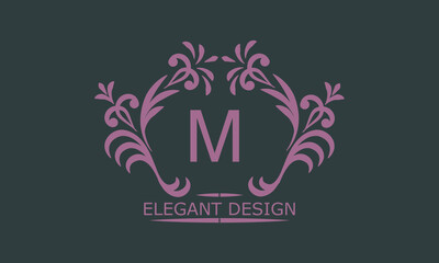 Vector logo design template in trendy linear style. Floral monogram with letter M, place for text or letter. Emblem of fashion, beauty and jewelry industry, business