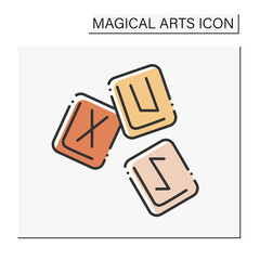  Rune stones color icon. Wood on stoned rocks with alphabet. Fortune-telling and protection sigils.Magical arts concept. Isolated vector illustration