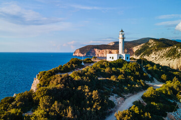 Fototapeta na wymiar aerial view of lefkada lighthouse travel landmark