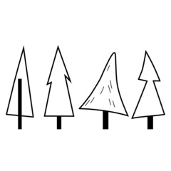Christmas trees linear vector drawing, set of elements