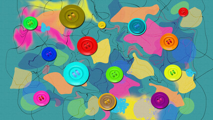 Abstraction in the form of fabric with buttons in multi-colored shades