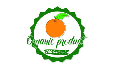 The logo of 100% natural organic product is orange. The sign is suitable for packaging, eco organic product, business, food label design.