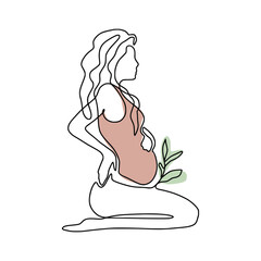 One line abstract illustration - single linear pregnant woman art