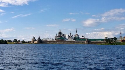 Fototapeta premium Ancient historical building of orthodox church cathedral in Russia, Ukraine, Belorus, Slavic people faith and beleifs in Christianity Solovki gulag Solovetskie Islands