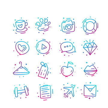 Business Doodle Icon Set, Gradient Higlight, Highlights Collection