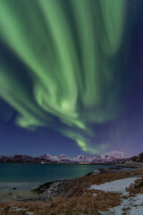 Fototapeta na wymiar Aurora borealis over fjord in Norway