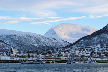Tromsø harbour view over mountains