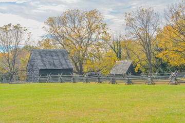 A reconstruction of a farm from Colonial Maryland. Historic Marylands first Capital, St. Mary's City in the wilderness of Maryland - obrazy, fototapety, plakaty