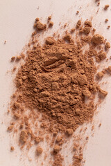 cocoa powder flat lay view, selective focus