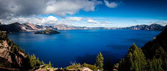 Panoramic view of Crater Lake from the south rim