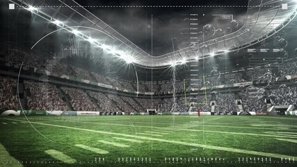 Animation of scanner and processing data over grass pitch at sports stadium - Powered by Adobe