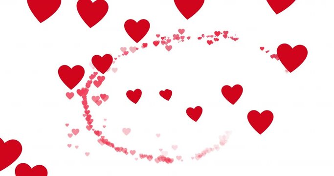 Animation of red hearts floating over white background