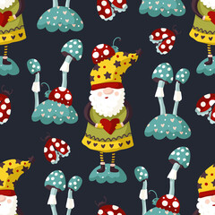 Cute gnome seamless pattern, winter cartoon kids background