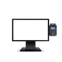 Black Self-Service Terminal for Quick Purchases with Big Screen on White Background