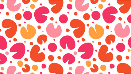 Organic colourful blobs seamless pattern. Red, orange and pink shapes backdrop. 