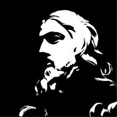 Jesus Christ face. Christian and Catholic religion. Vector illustration