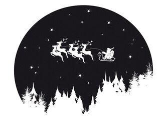 Santa Claus mit Schlitten & Rentiere in der Nacht