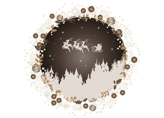 Santa Claus mit Schlitten im weihnachtlichen Kranz