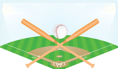 Baseball field and lights. vector illustration