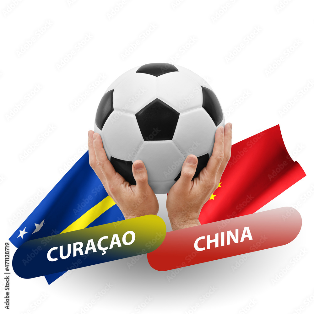 Wall mural soccer football competition match, national teams curacao vs china