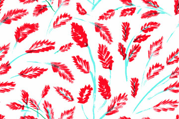 Seamless Hand Drawn Pattern with Red Panicle Plants. Vector Illustration.