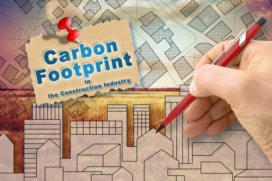 Carbon Footprint in the Construction Industry - Concept with an imaginary cityscape and city map