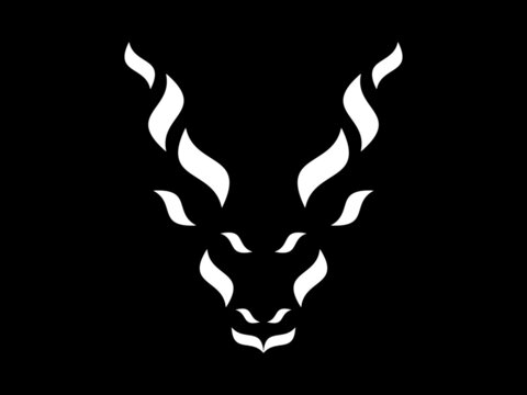 Markhor Black Snake Eater (Capra falconeri) Mountain goat. Head black and white vector design. Can be used for logos and tattoos.