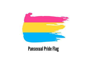 Pansexual Pride flag. Symbol of LGBT community. Hand drawn ink brush stroke Pride Flag icon, logo, sign, symbol isolated on white background. Vector illustration