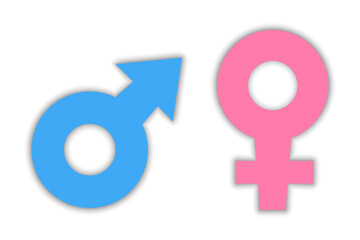 Gender boy and girl icon, logo, men and woman sign. Male and female blue and pink symbol isolated on white background. Vector illustration